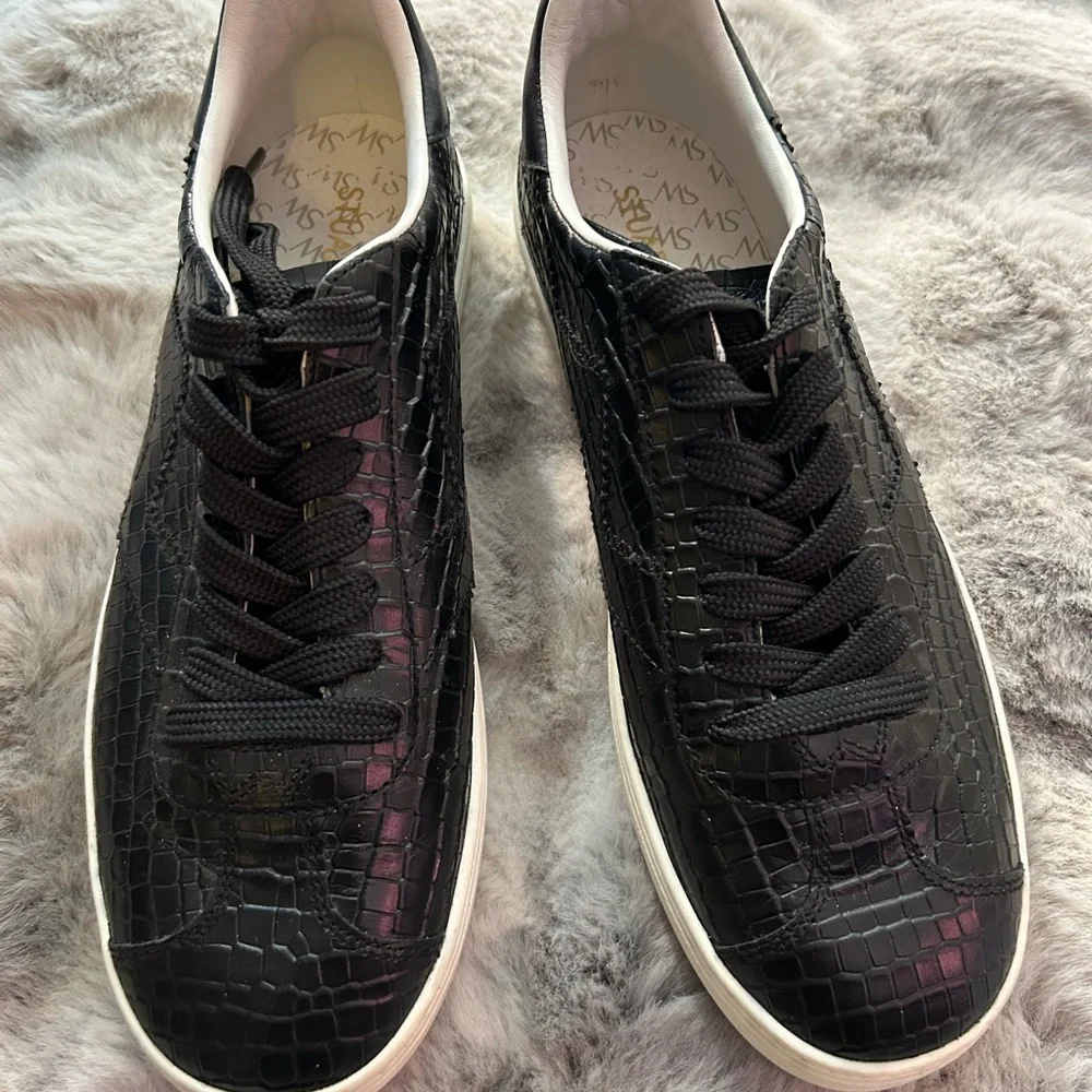 Stuart Weitzman Black Croc-Embossed Sneakers - Picture 2 of 6